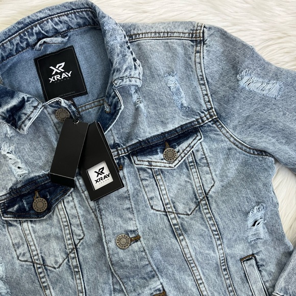 XRAY Jeans Denim Distressed Acid Wash Medium Jean Jacket - Picture 5 of 5